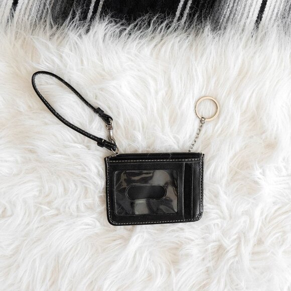 COACH VINTAGE Y2K BLACK GRAY CC SIGNATURE STRIPE WRISTLET KEYCHAIN MINI WALLET - Picture 2 of 7